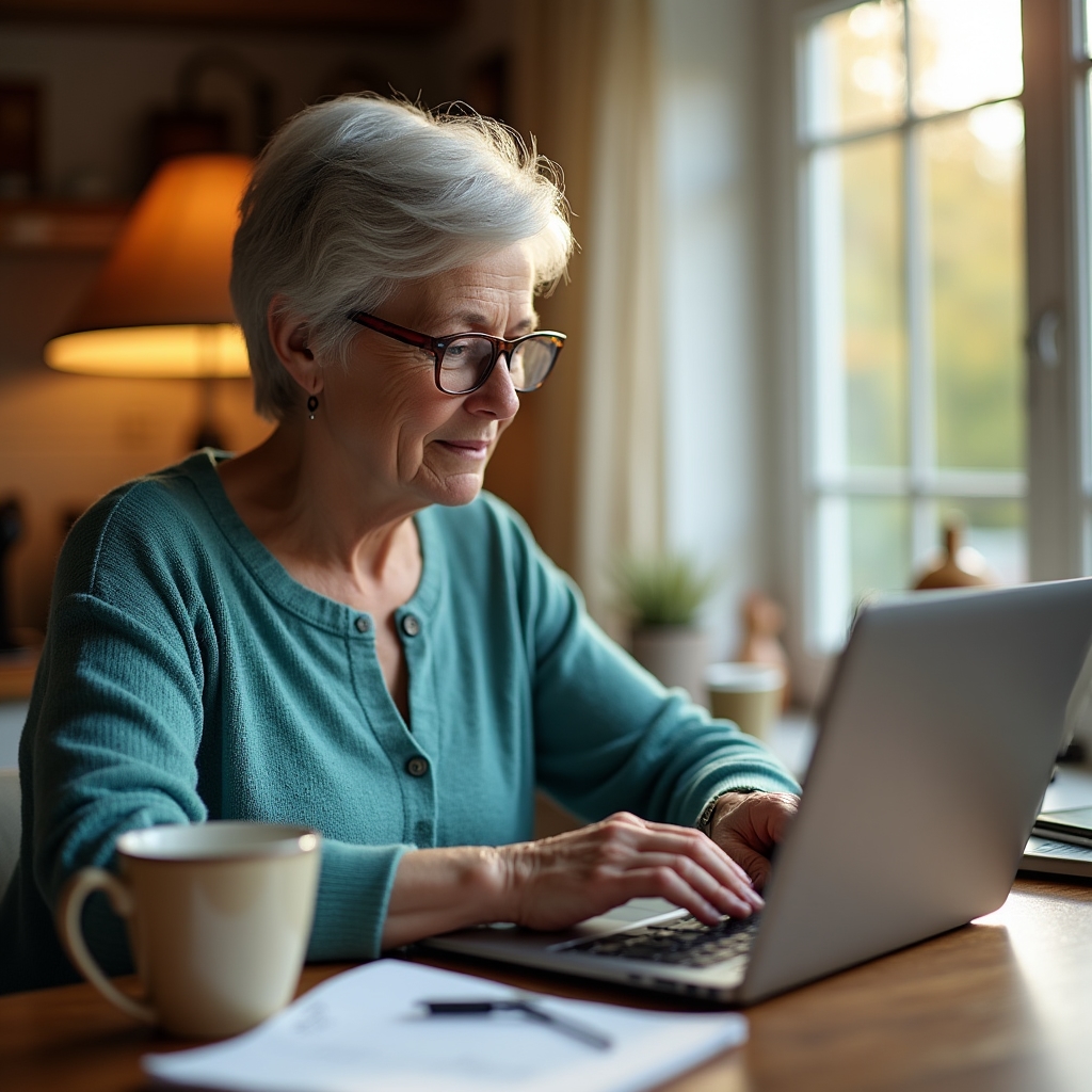 Adult learner practicing sending an email during a lesson on a laptop